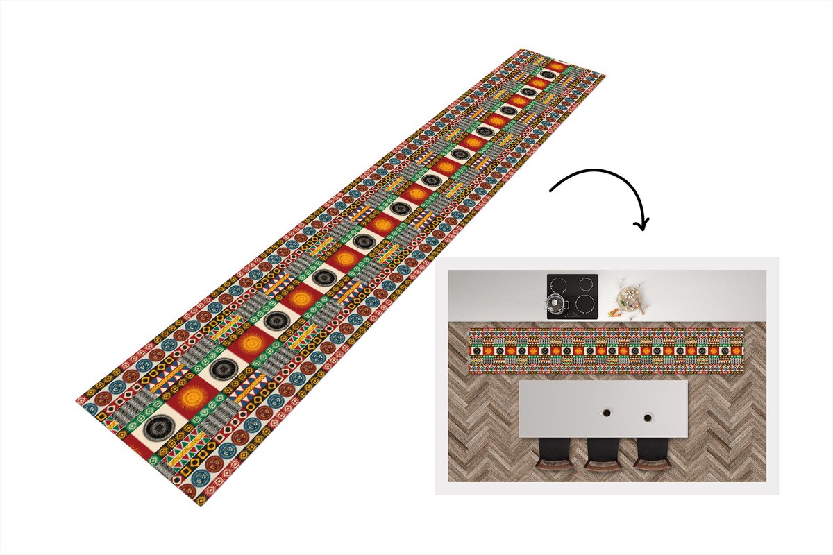 KitchenYeah Keukenloper - Keukenmat - Patronen - Maya - Details - Zuid-Amerika - 360x60 cm - Keuken vloerkleed Multicolor