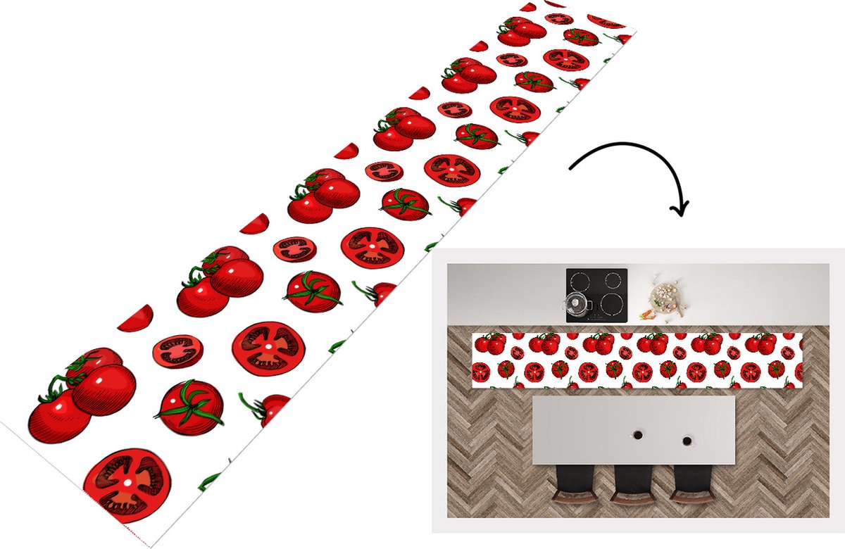 KitchenYeah Keukenloper - Keukenmat - Rood - Patronen - Tomaten - Keuken vloerkleed Multicolor