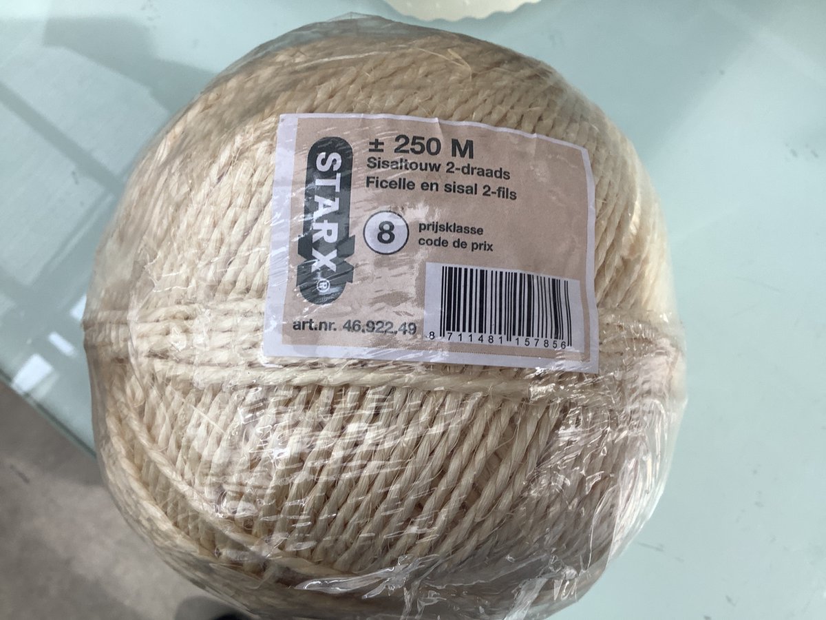 Starx sisaltouw op bol. 250 meter touw. Pakket. Dozen. Naturel.