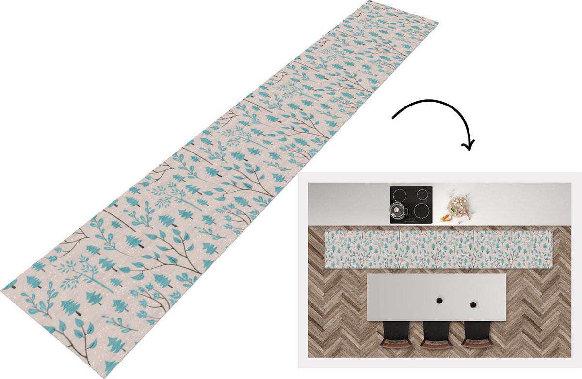 KitchenYeah Keukenloper - Keukenmat - Winter - Bos - Design - 360x60 cm - Keuken vloerkleed Multicolor