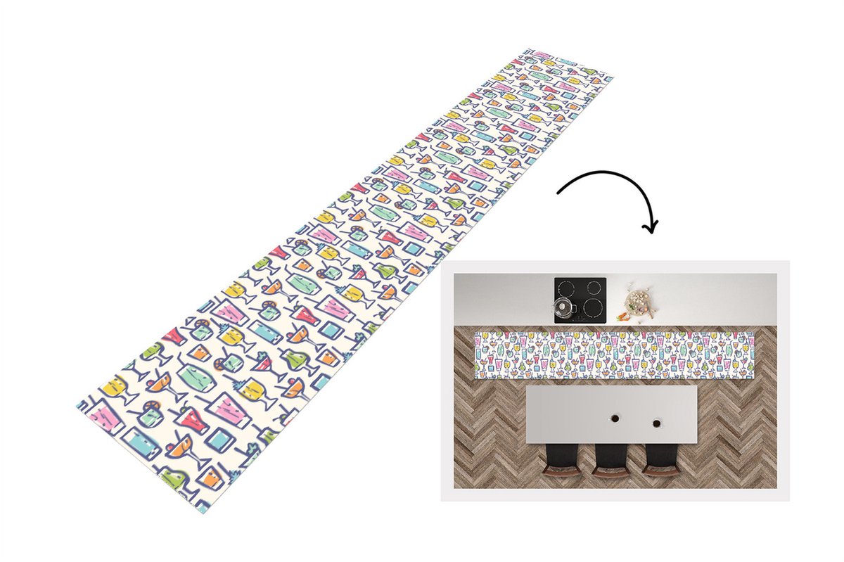 KitchenYeah Keukenloper - Keukenmat - Cocktail - Glas - Zomer - Patronen - Keuken vloerkleed Multicolor
