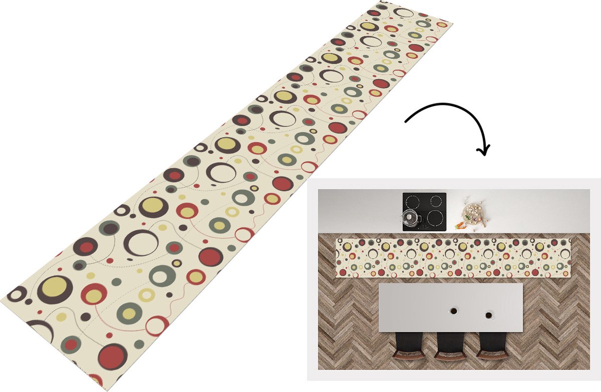 KitchenYeah Keukenloper - Keukenmat - Cirkel - Lijn - Design - Keuken vloerkleed Multicolor