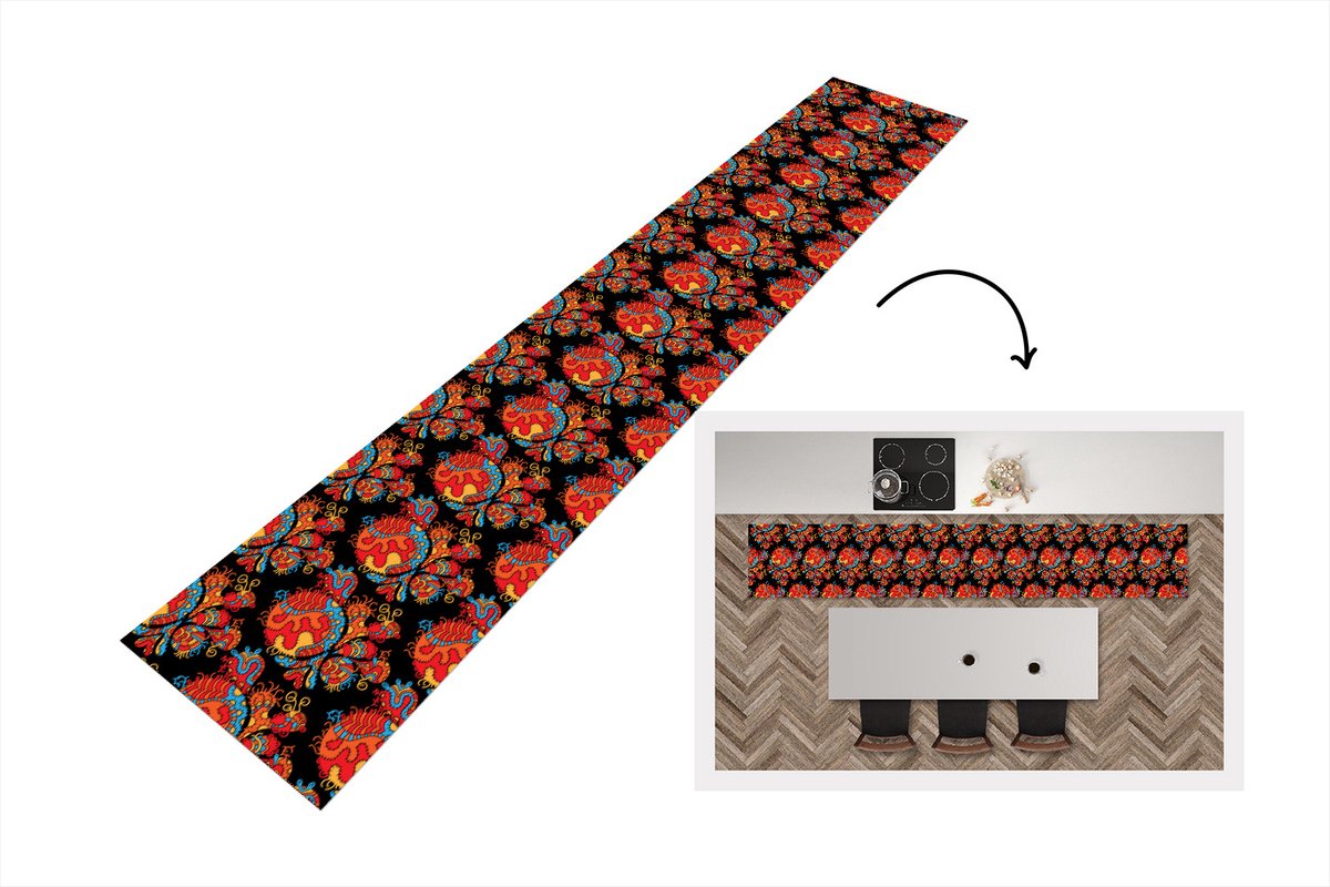 Keukenloper - Keukenmat - Draak - Patronen - Oud en Nieuw - 360x60 cm - Keuken vloerkleed