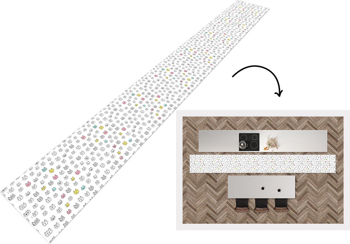 KitchenYeah Keukenloper - Keukenmat - Meisje - Kat - Huisdieren - Patronen - Keuken vloerkleed multicolor, foto 3