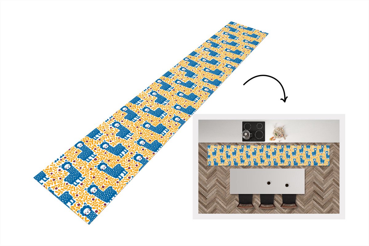 KitchenYeah Keukenloper - Keukenmat - Meisjes - Lama - Planten - Patronen - Keuken vloerkleed Multicolor