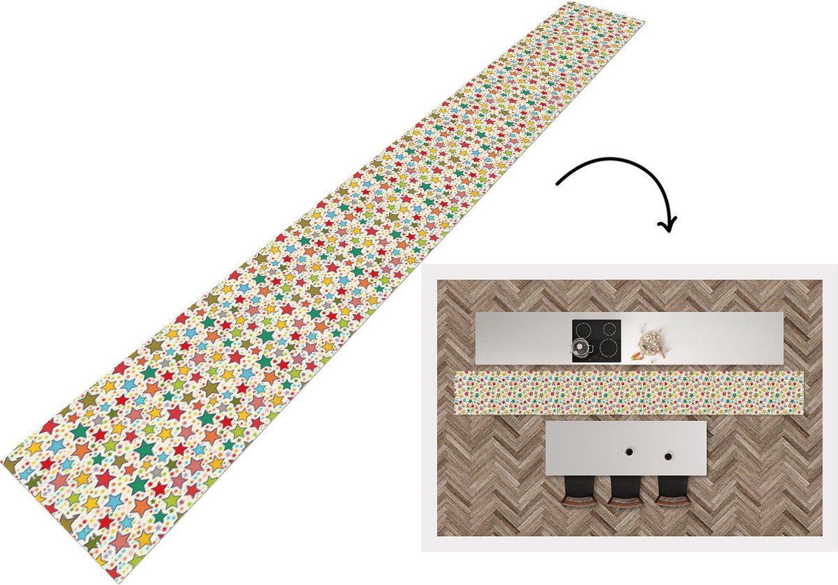 KitchenYeah Keukenloper - Keukenmat - Patronen - Sterren - Kleuren - 400x50 cm - Keuken vloerkleed Multicolor