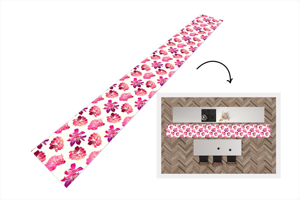 KitchenYeah Keukenloper - Keukenmat - Bloemen - Roze - Patroon - Keuken vloerkleed, foto 3