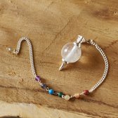 Pendel Ronde Bergkristal en een ketting met 7 kleine chakra's edelstenen - met gratis saristof buideltje - nr 41 - Pendelen - spiritueel