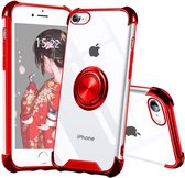 Hoesje Geschikt voor iPhone 8 hoesje silicone met ringhouder Back Cover case - Transparant/Rood