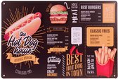 Metalen plaatje hot dogs/hamburger menu - 31x21 cm