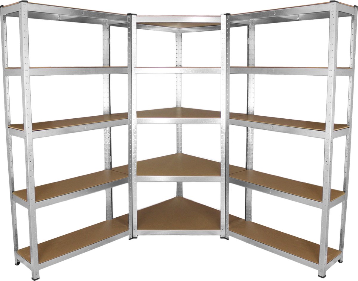 Galwix Stellingkasten - 2 Rechte Rekken + 1 Hoekstelling - 90x30x180 cm per Rek – 100% Boutloos - Draagkracht: 1750 kg - Opbergrekken - Garage - Werkplaats - Voorraadrekken