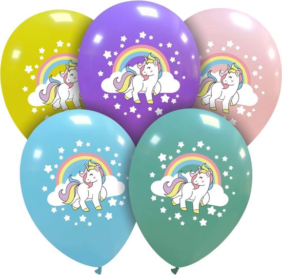 Unicorn rainbow pastel ballonnen, 5 stuks, 30 cm, latex, multicolor