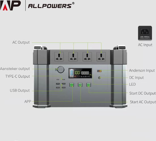 AllPowers® Zonnepaneel Set - Opvouwbaar Zonnepaneel - Inclusief 405405 mAh 1500Wh 2400W Batterij - 200W - Flexibel Zonnepaneel - Zonnepaneel Draagbaar - Zonnepaneel Camper - Monokristallijn Zonnepaneel - 18V - Daglichtpaneel - Waterdicht Zonnepaneel — afbeelding 4
