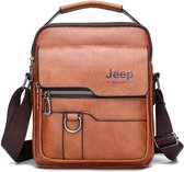 Kleine Leren schoudertas Heren / Dames - Mannen tasje - Crossbodytas - Leer - Cognac Bruin