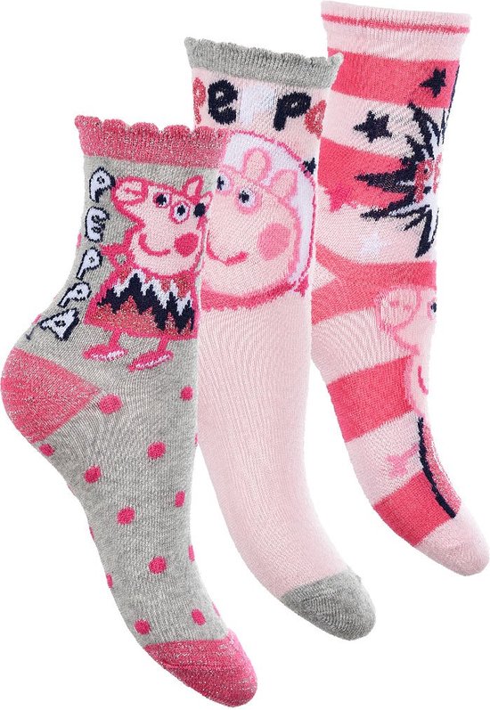 Ongewapend Echt niet werper Peppa Pig -3 paar sokken Peppa Big - maat 27/30, grijs/roze | bol.com