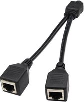SY Goods - Netwerk kabel splitter - van 1 naar 2 CAT5 RJ45 plug splitter - 25 cm zwart - internet kabel