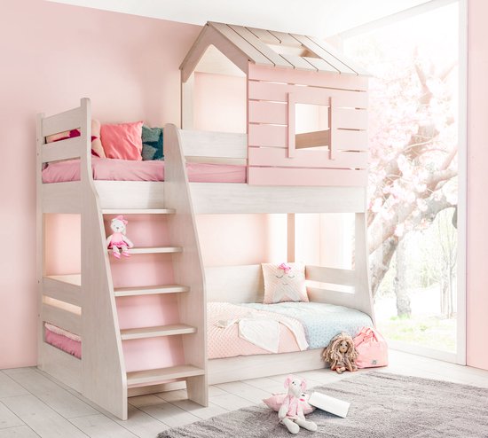 Cento Pink stapelbed roze bedhuisje meisjeskamer 200x90 - 200x100 cm
