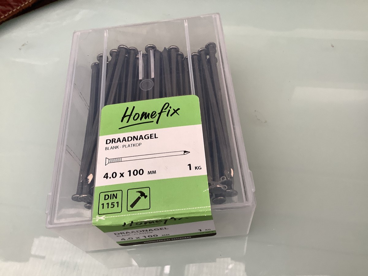Homefix spijkers blank platkop. 4.0 x 100 mm. Lang. 1 kilo Draad nagels.