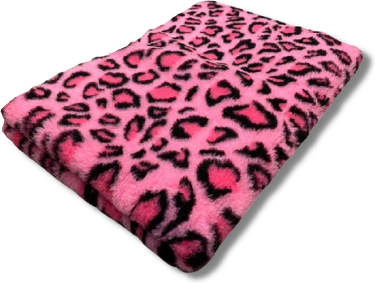 Vetbed - Dierenmat - Benchkleed - Puppykleed - Hondendeken - Luipaard Fuchsia - Latex Anti Slip 150 x 100 cm - Machine wasbaar