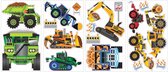 muurstickers Construction Vehicles vinyl 18 stuks