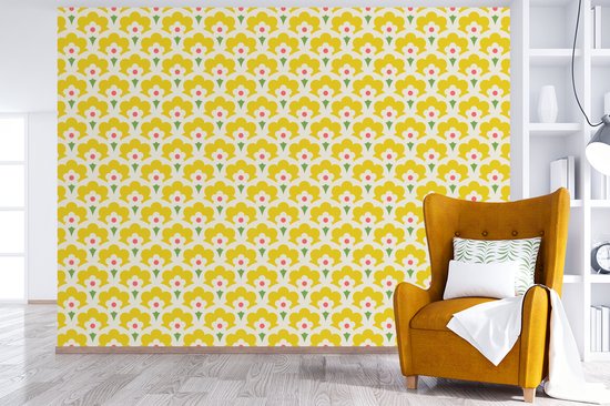 Papier Peint - Papiers Papier peint photo Design - Rétro - Seventies - Jaune - Largeur 295 cm x Hauteur 220 cm