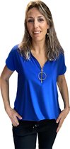 Travel t-shirt  zipper kobalt blauw 1 maat draagbaar tot maat 46