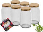 Glazenpotten 900 ml inclusief 3 recepten (goud) verpakt per 6 stuks - inmaakpotten 900 ml