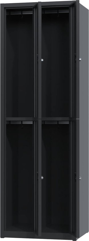 Metalen lockerkast - zwart - 4 deurs 2 delig - met slot - 180x60x50 cm - voordeel lijn - PLP-107