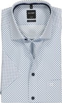 OLYMP Luxor modern fit overhemd - korte mouw - wit met licht- en donkerblauw dessin (contrast) - Strijkvrij - Boordmaat: 38