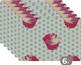 Placemat - Placemats kunststof - Patronen - Cupcake - Eten - 45x30 cm - 6 stuks - Hittebestendig - Anti-Slip - Onderlegger - Afneembaar