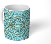 Mok - Koffiemok - Patronen - Goud - Ketting - Blauw - Mokken - 350 ML - Beker - Koffiemokken - Theemok