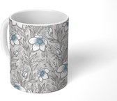 Mok - Koffiemok - Patroon - Bloemen - Blauw - Mokken - 350 ML - Beker - Koffiemokken - Theemok