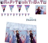 Frozen II verjaardagsversiering - tafelkleed met 2 soorten slingers en servetten - Frozen feestje