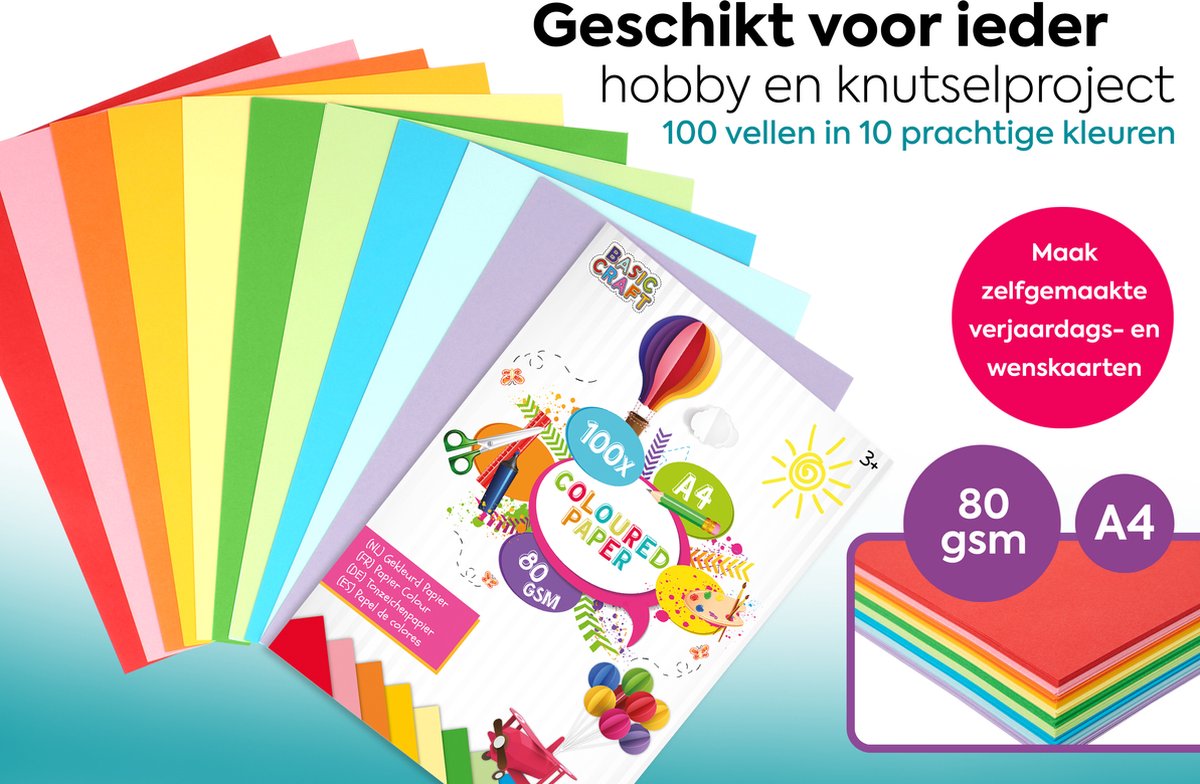 Gekleurd Papier A4 100pcs - 80grams - Knutselpapier A4 Kinderen - Vouwpapier — afbeelding 3