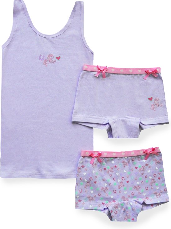 Funderwear meisjes setje - Horse - Katoenen Kinderondergoed - 98 - Lila