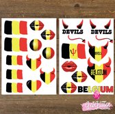 GetGlitterBaby - Plak Tattoos WK Voetbal 2022 / Tijdelijke Tattoo Sticker / Nep Tatoeage / Gezicht en Lichaam Schmink Versiering - België / Belgische Vlag / Duivels / Devils - 2 st