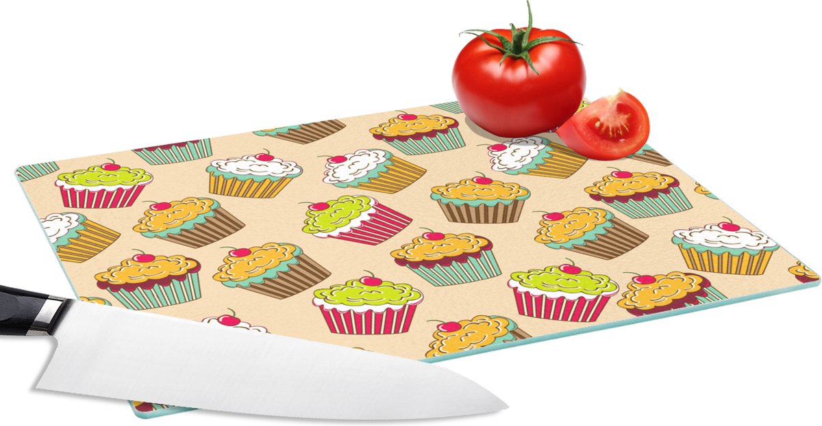 Glazen Snijplank - 28x20 - Patronen - Eten - Cupcake - Snijplanken Glas