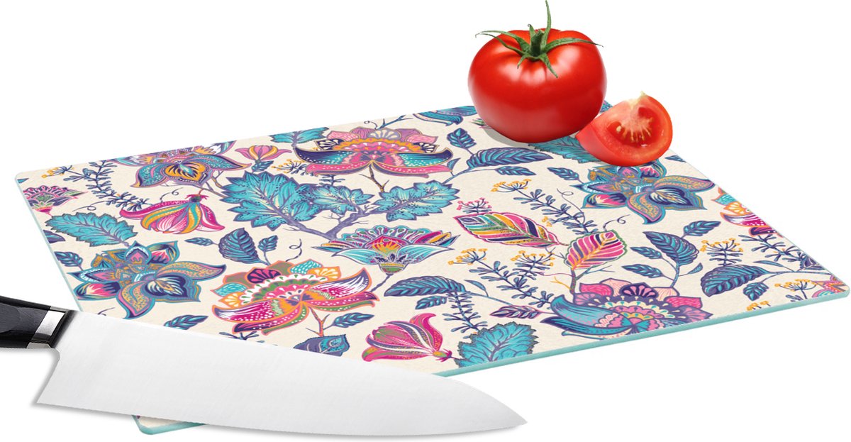 Glazen Snijplank - 28x20 - Regenboog - Bloemen - Schets - Patronen - Snijplanken Glas