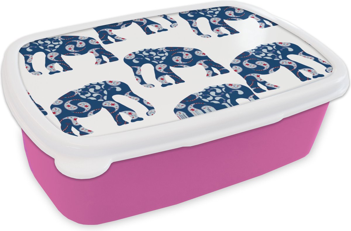 Broodtrommel Roze - Lunchbox - Brooddoos - Olifant - Dier - Patroon - 18x12x6 cm - Kinderen - Meisje