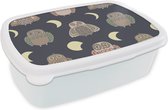 Broodtrommel Wit - Lunchbox - Brooddoos - Uil - Patronen - Maan - 18x12x6 cm - Volwassenen