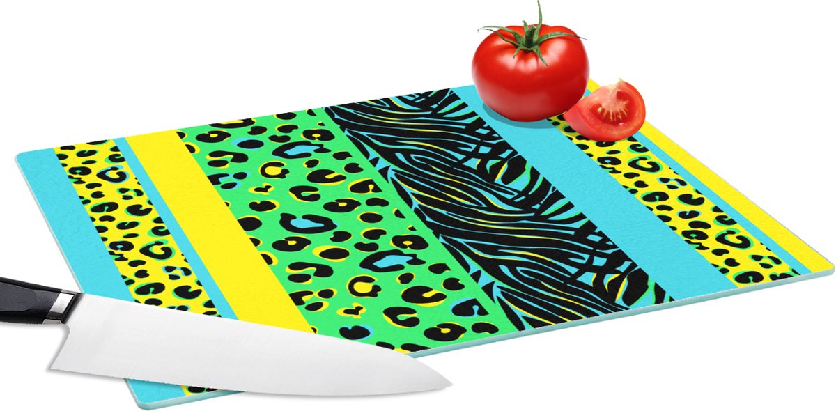 Glazen Snijplank - 39x28 - Design - Panterprint - Geel - Groen - Snijplanken Glas