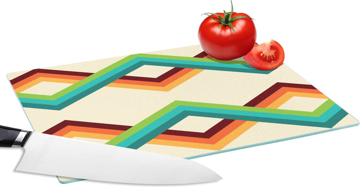 Glazen Snijplank - 28x20 - Retro - Strepen - Design - Seventies - Snijplanken Glas