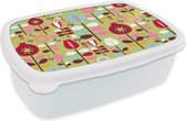 Broodtrommel Wit - Lunchbox - Brooddoos - Patronen - Bloemen - Kleuren - 18x12x6 cm - Volwassenen