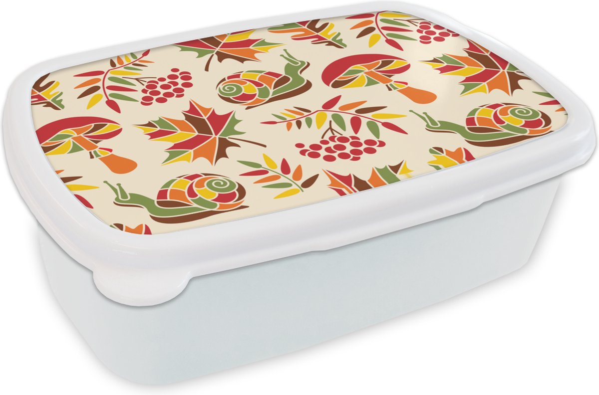 Broodtrommel Wit - Lunchbox - Brooddoos - Herfst - Slakken - Patroon - 18x12x6 cm - Volwassenen