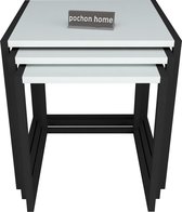 Pochon Home - Metaal Bijzettafel - Wit - Set van 3 - Nachtkast