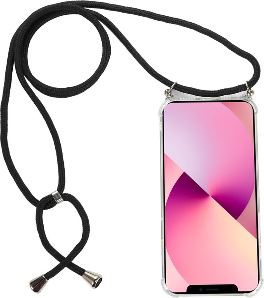 H.K. backcover/achterkant/hoesje met koord zwart Samsung Galaxy A52 + Glasfolie