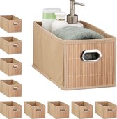 Relaxdays 10x opbergmand bamboe - badkamer mand - stoffen opbergbox - mandje stof - natuur