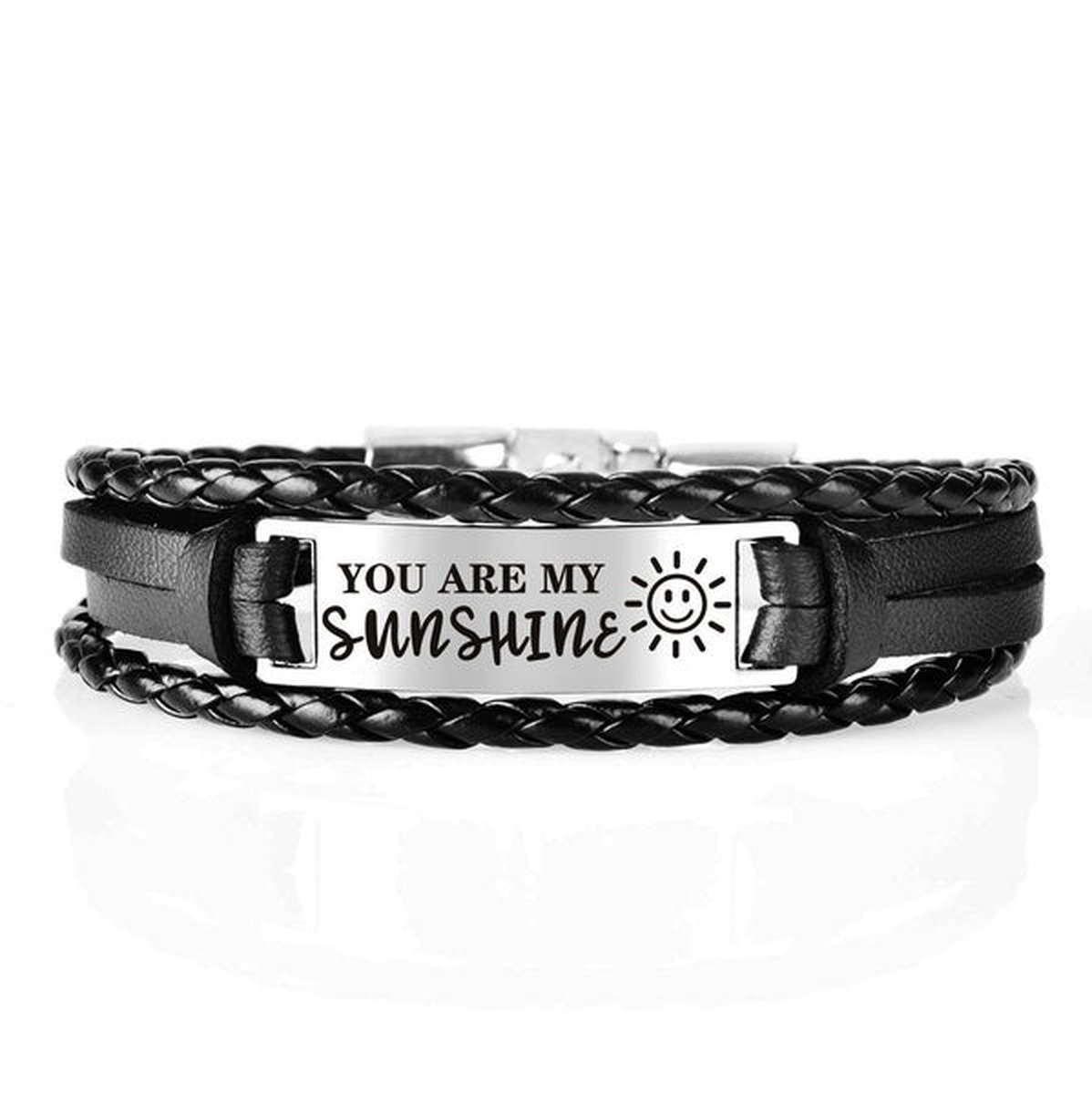 Manks Collections ® Zwarte Armband, You are my Sunshine armband - vriendinnen armband - cadeau voor een vriendin - Zilverig armband met de Zon - Armband 21 cm