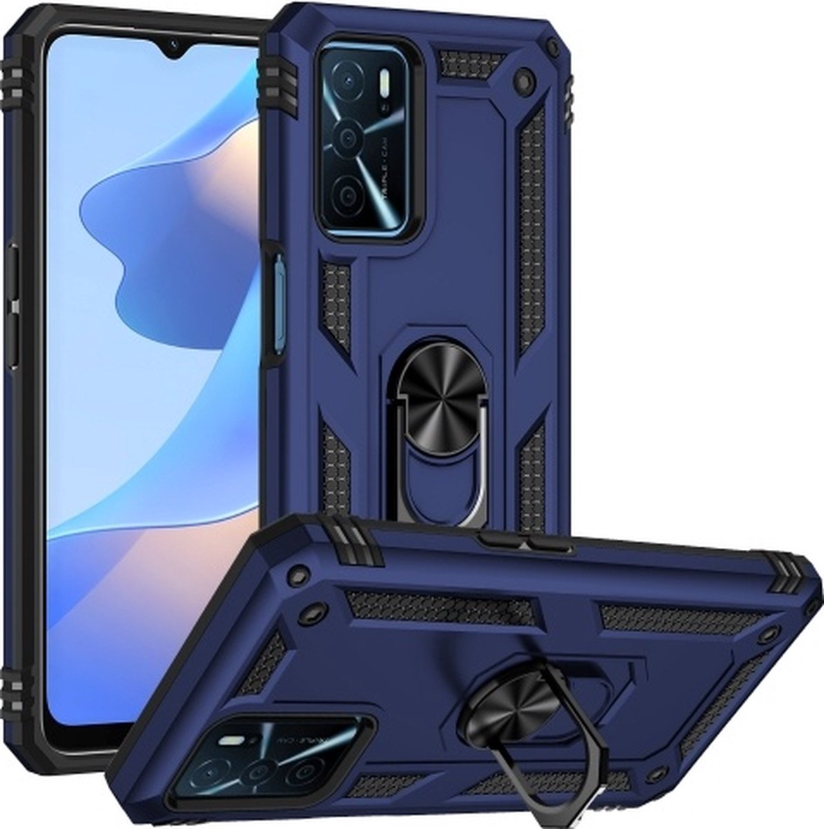 oTronica Armor Backcover Geschikt Voor Samsung Galaxy A22 (4G) hoesje met Ringhouder - Blauw