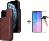 GSMNed – Leren telefoonhoes iPhone 11 Pro bruin – Luxe iPhone hoesje – pasjeshouder – Portemonnee met magneetsluiting – bruin – met screenprotectorv